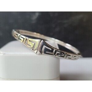 Sterling Silver 925 Greek Key Design Hinged Bangle Bracelet Vintage
